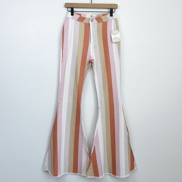 Altar'd State Boho Pink Stripe Flare Bell Bottom Jeans NWT - Picture 1 of 10